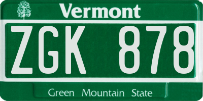VT license plate ZGK878