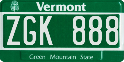 VT license plate ZGK888