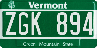 VT license plate ZGK894
