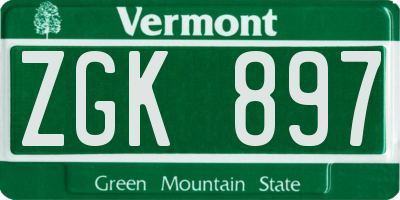 VT license plate ZGK897