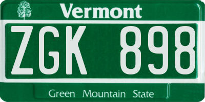 VT license plate ZGK898