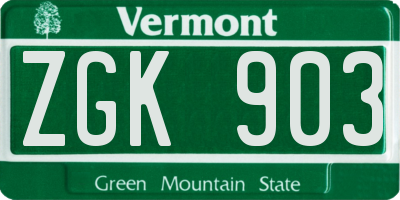 VT license plate ZGK903