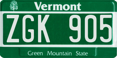 VT license plate ZGK905