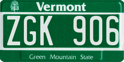 VT license plate ZGK906