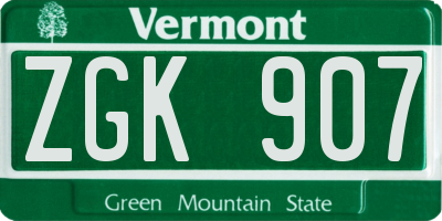 VT license plate ZGK907
