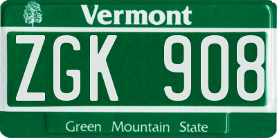 VT license plate ZGK908