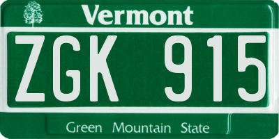 VT license plate ZGK915