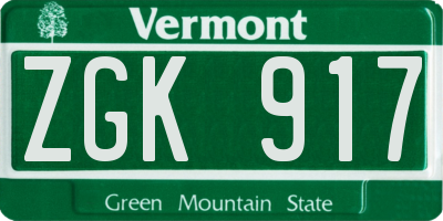 VT license plate ZGK917