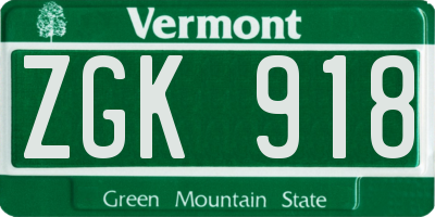 VT license plate ZGK918