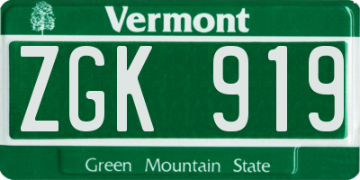 VT license plate ZGK919
