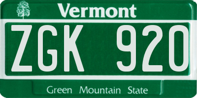 VT license plate ZGK920
