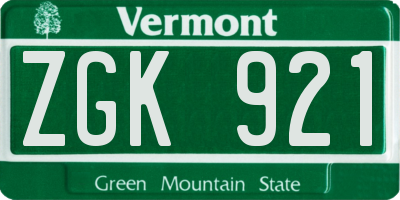VT license plate ZGK921
