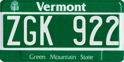 VT license plate ZGK922