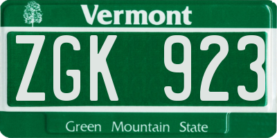 VT license plate ZGK923