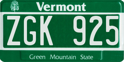 VT license plate ZGK925