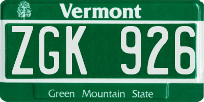 VT license plate ZGK926