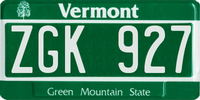 VT license plate ZGK927