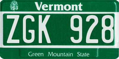 VT license plate ZGK928