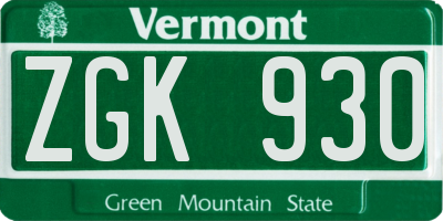 VT license plate ZGK930