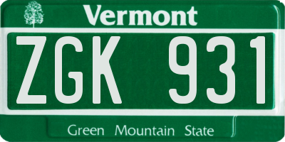 VT license plate ZGK931