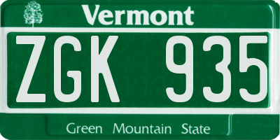 VT license plate ZGK935