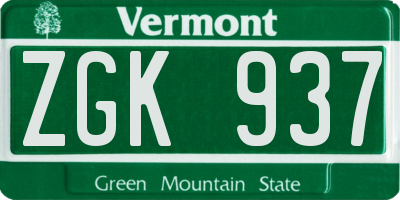 VT license plate ZGK937