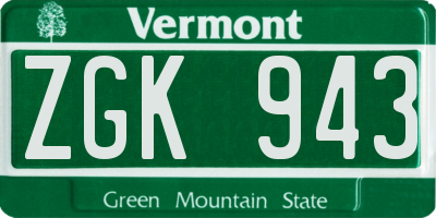 VT license plate ZGK943
