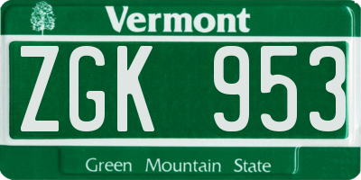 VT license plate ZGK953
