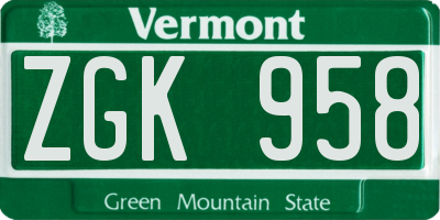 VT license plate ZGK958