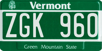 VT license plate ZGK960