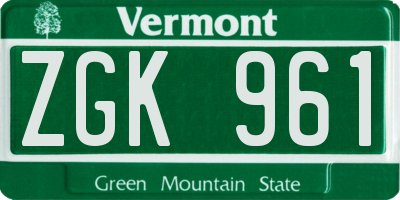 VT license plate ZGK961