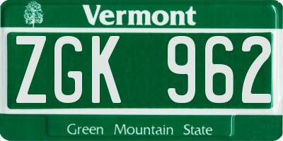 VT license plate ZGK962