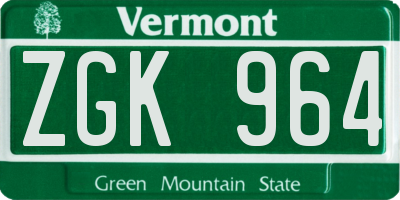 VT license plate ZGK964