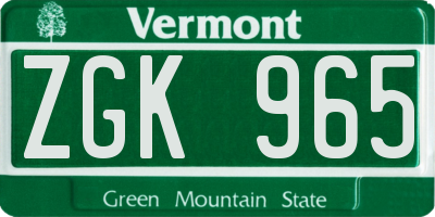 VT license plate ZGK965