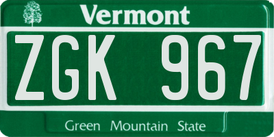 VT license plate ZGK967