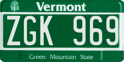 VT license plate ZGK969