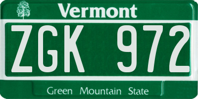 VT license plate ZGK972