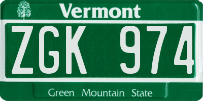 VT license plate ZGK974
