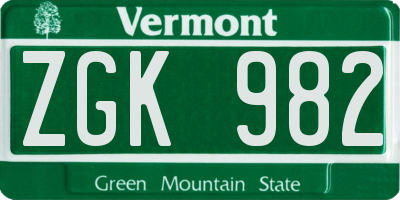 VT license plate ZGK982