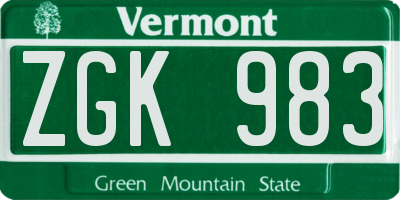 VT license plate ZGK983