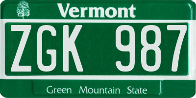 VT license plate ZGK987