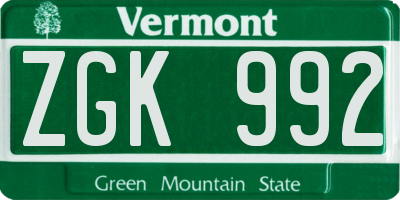 VT license plate ZGK992