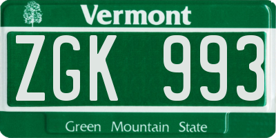 VT license plate ZGK993