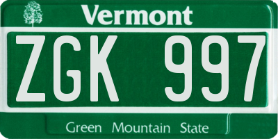 VT license plate ZGK997