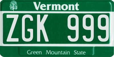VT license plate ZGK999
