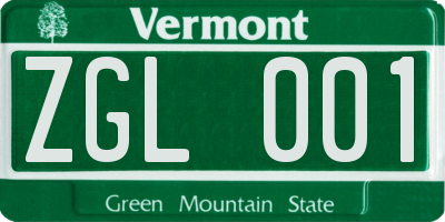 VT license plate ZGL001