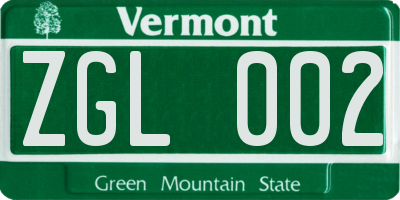 VT license plate ZGL002