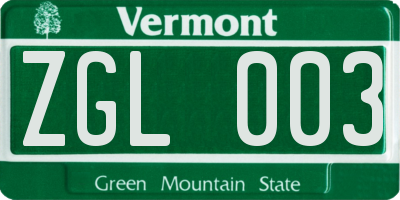 VT license plate ZGL003