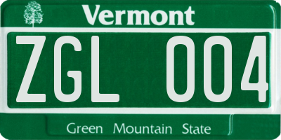 VT license plate ZGL004