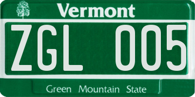 VT license plate ZGL005
